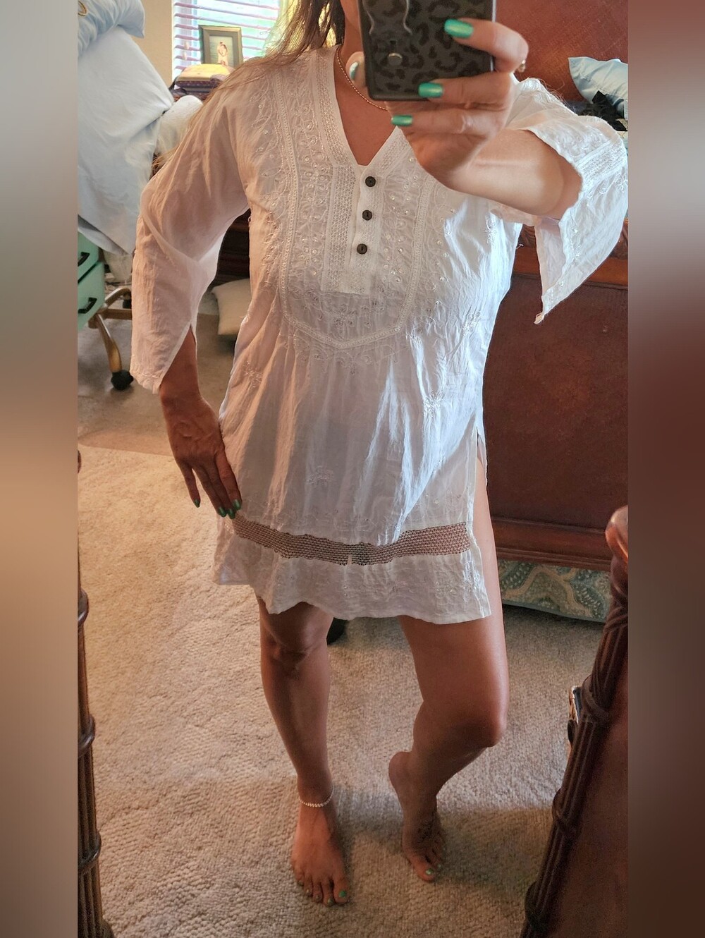 White Intricatley Embroidered Boho Indie 100% Cotton Tunic Dress Cover Up